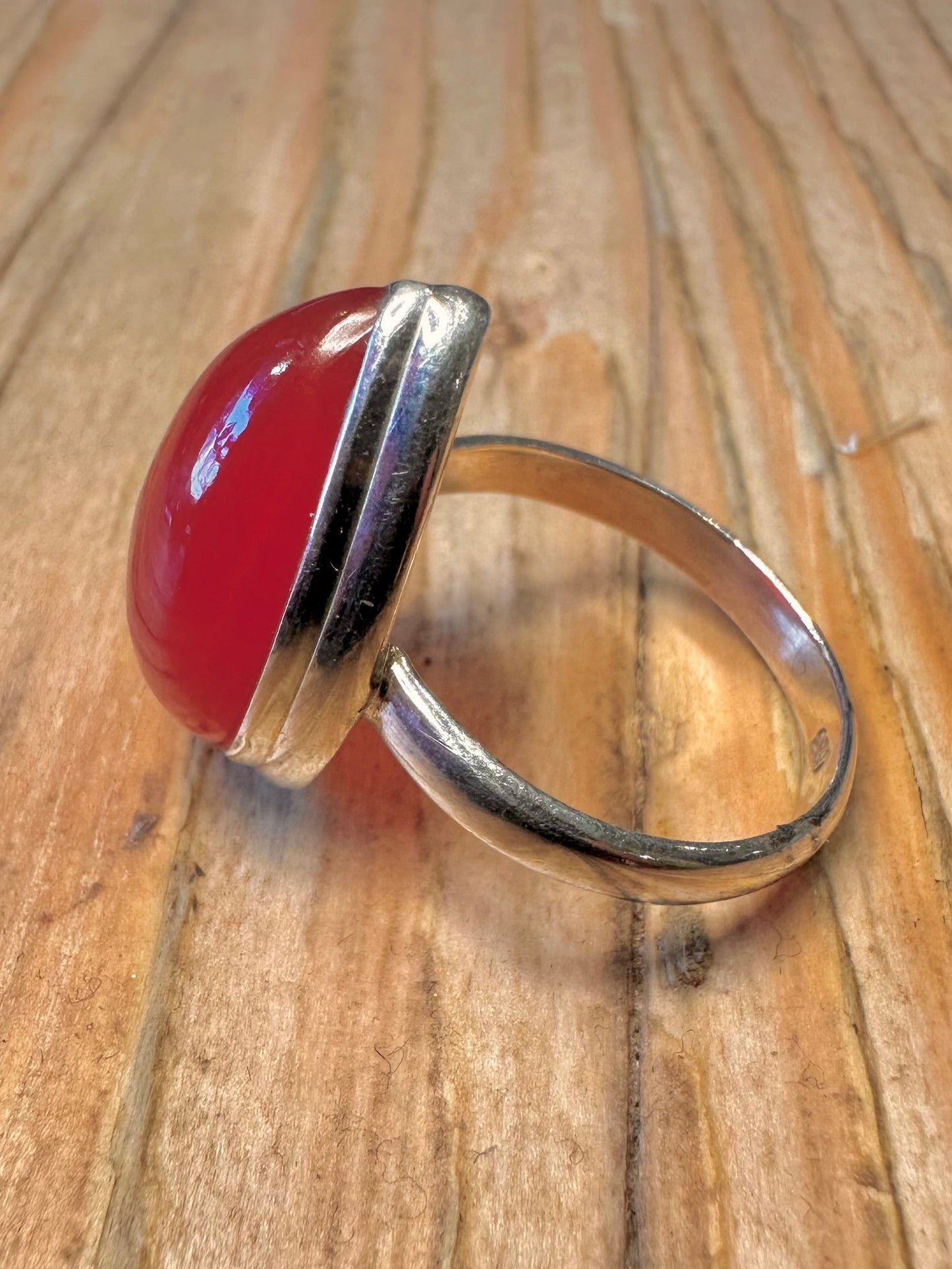 Moderner Karneol Tropfen 925 Sterling Silber Ring Größe S