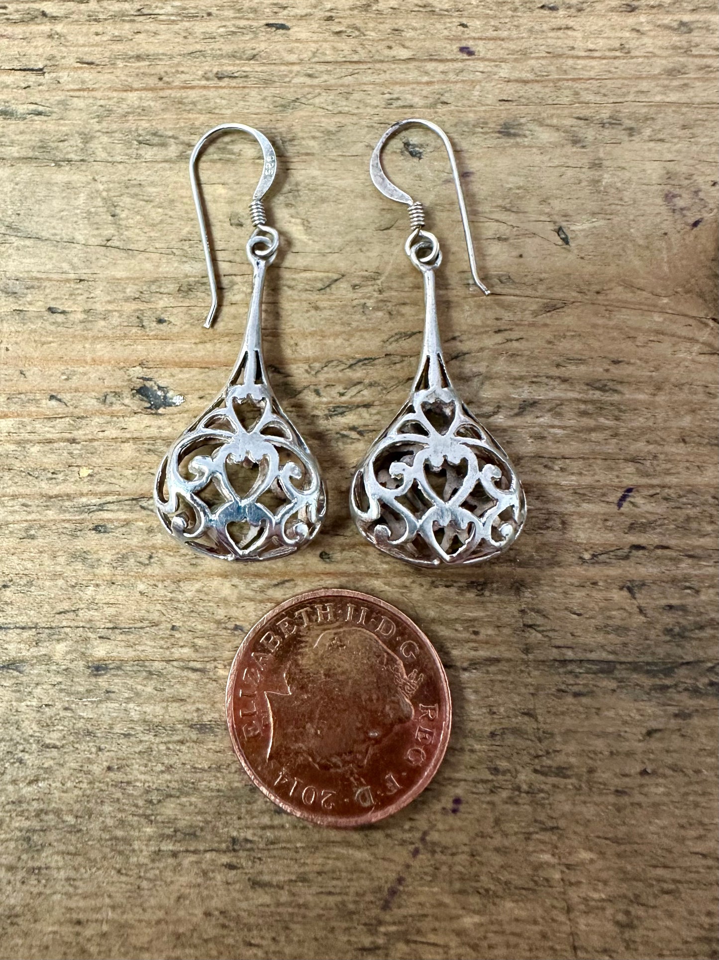 Vintage Filigree Tear Drop Dangle 925 Silver Earrings