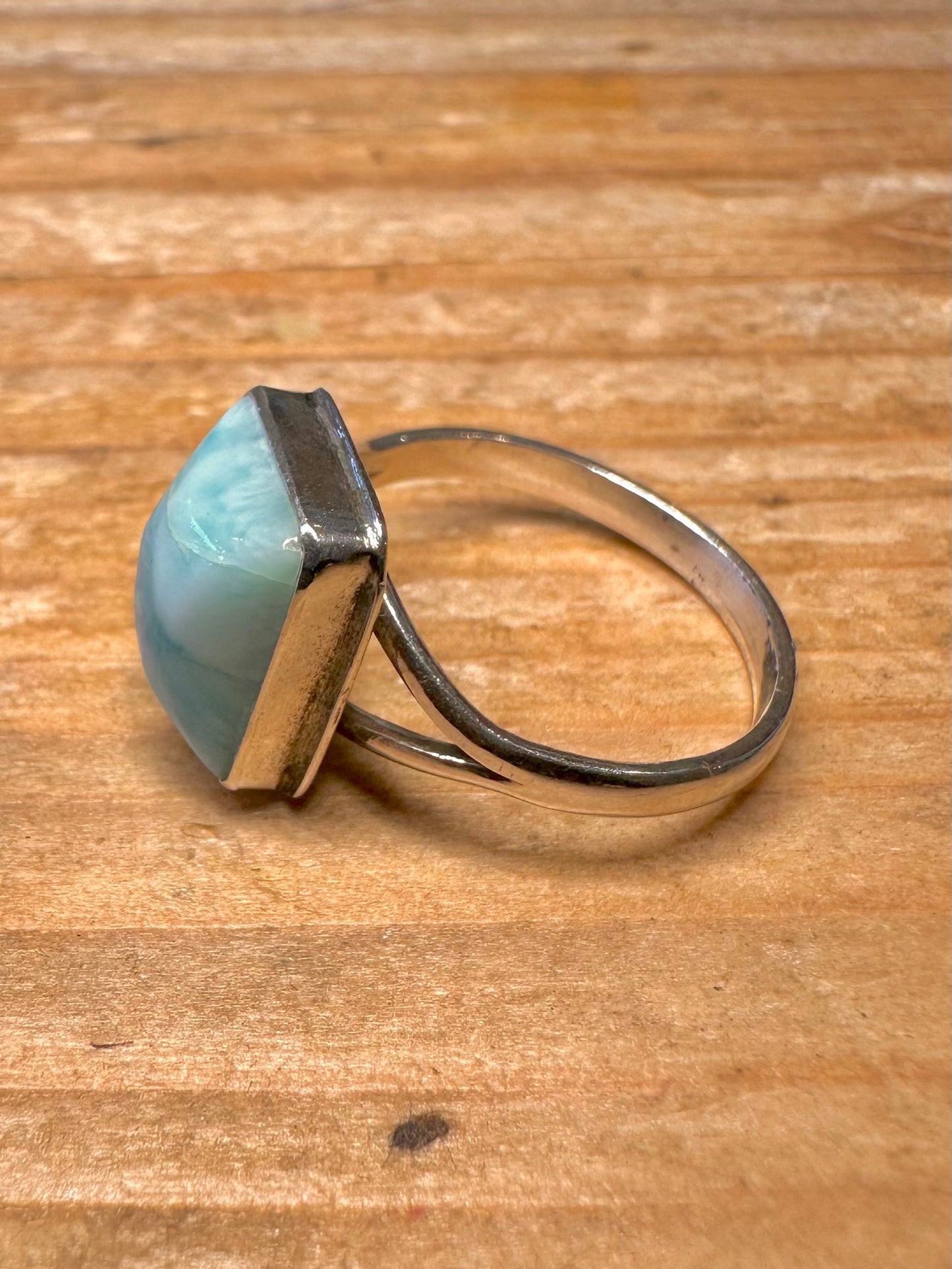 Vintage Larimar Rectangle 925 Sterling Silver Size M1/2 Ring
