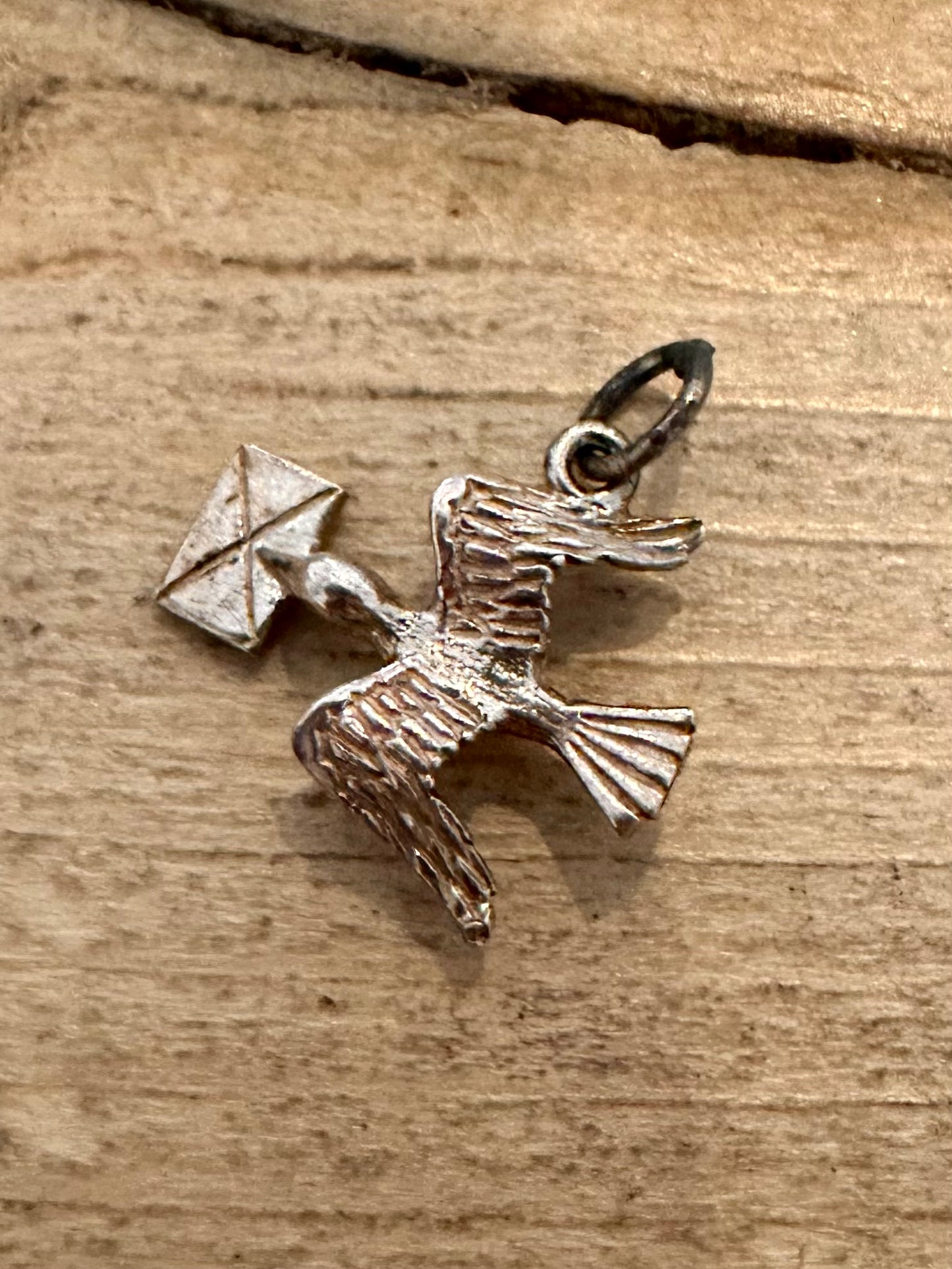 Vintage Bird and Letter 925 Silver Charm Pendant