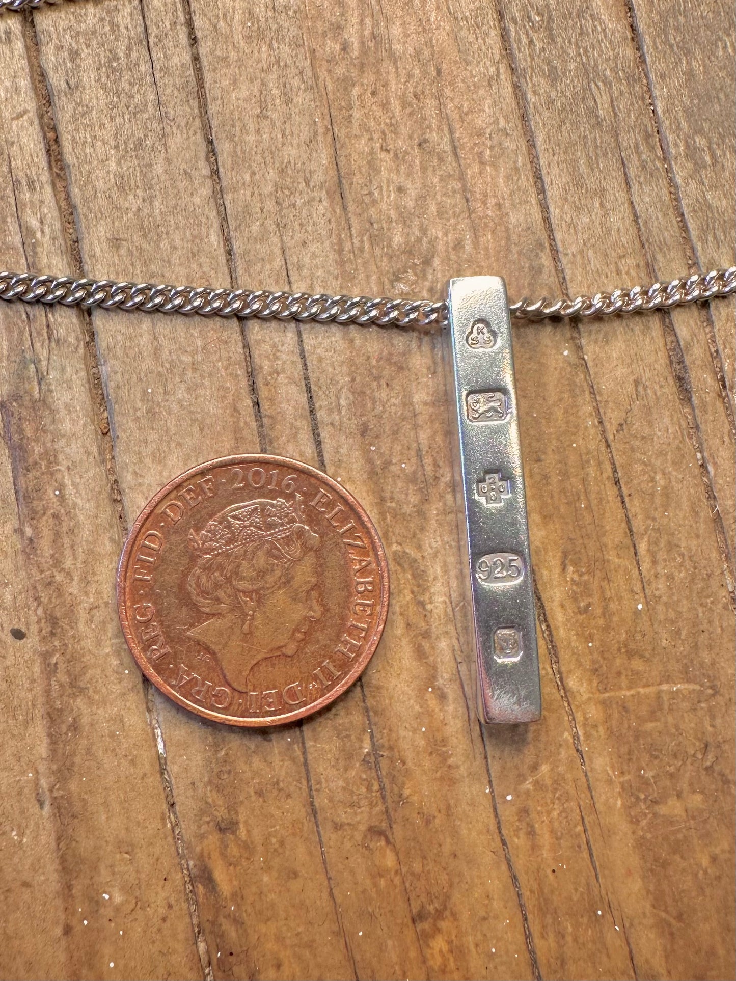 Ingot 2000 and Curb Chain 925 Sterling Silver 20 inch Necklace