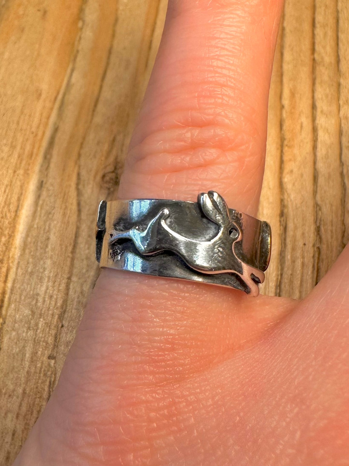 Vintage Handmade Hare Star and Moon Gold Plate on 925 Sterling Silver Size N Ring