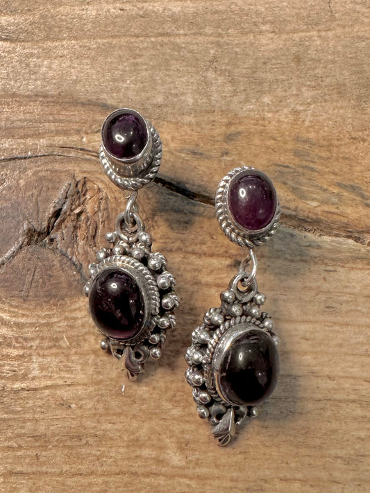Vintage Amethyst Boho 925 Silver Earrings