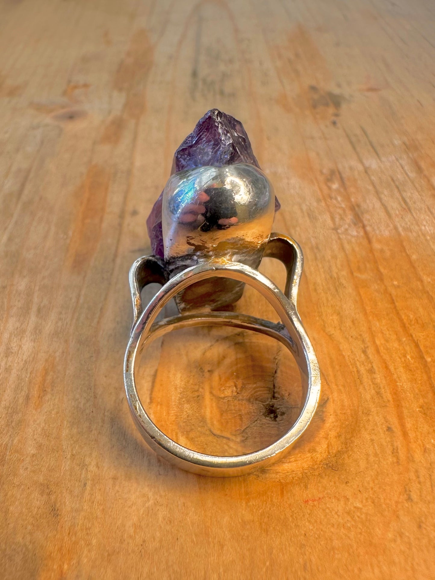 Large Raw Amethyst Claw Mount 800 Silver Size O Ring