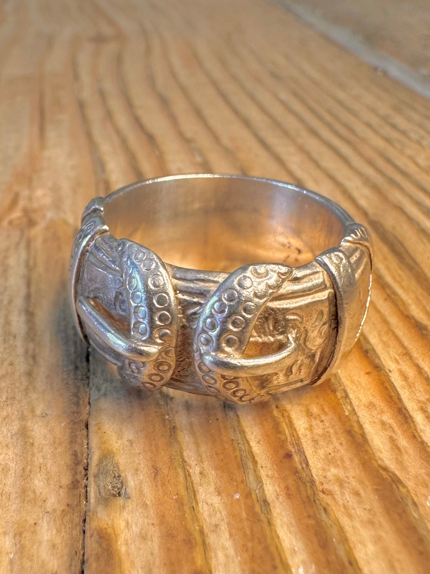 Double Buckle Engraved Solid 925 Sterling Silver Size T Ring