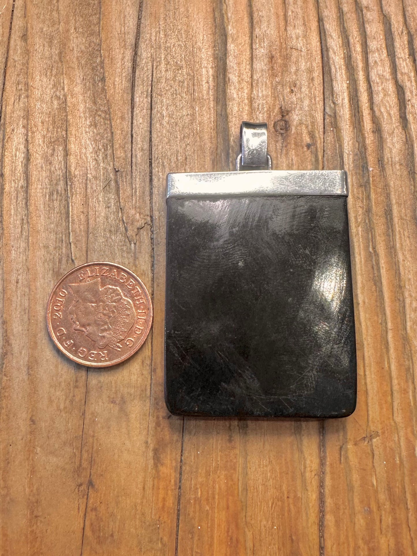 Black Rectangle Engraved Dragon 925 Sterling Silver Pendant