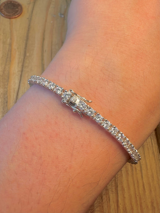 White CZ Stone Tennis Bracelet 925 Sterling Silver 7 inch Bracelet
