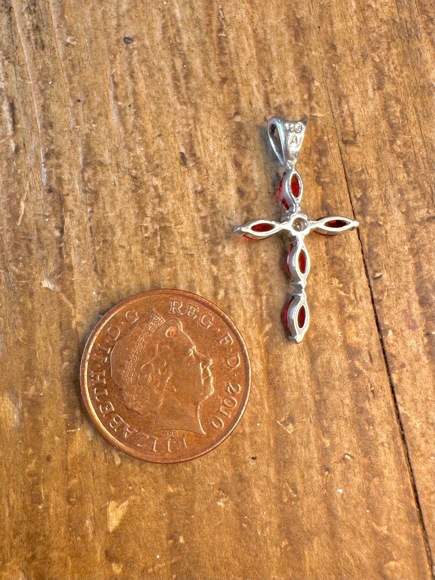 Red and White Stone Cross 925 Sterling Silver Pendant