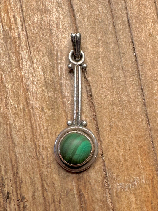 Vintage Malachite 925 Sterling Silver Pendant