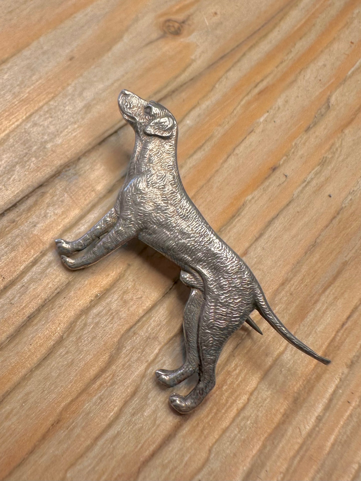 Vintage Textured Dog 925 Sterling Silver Brooch