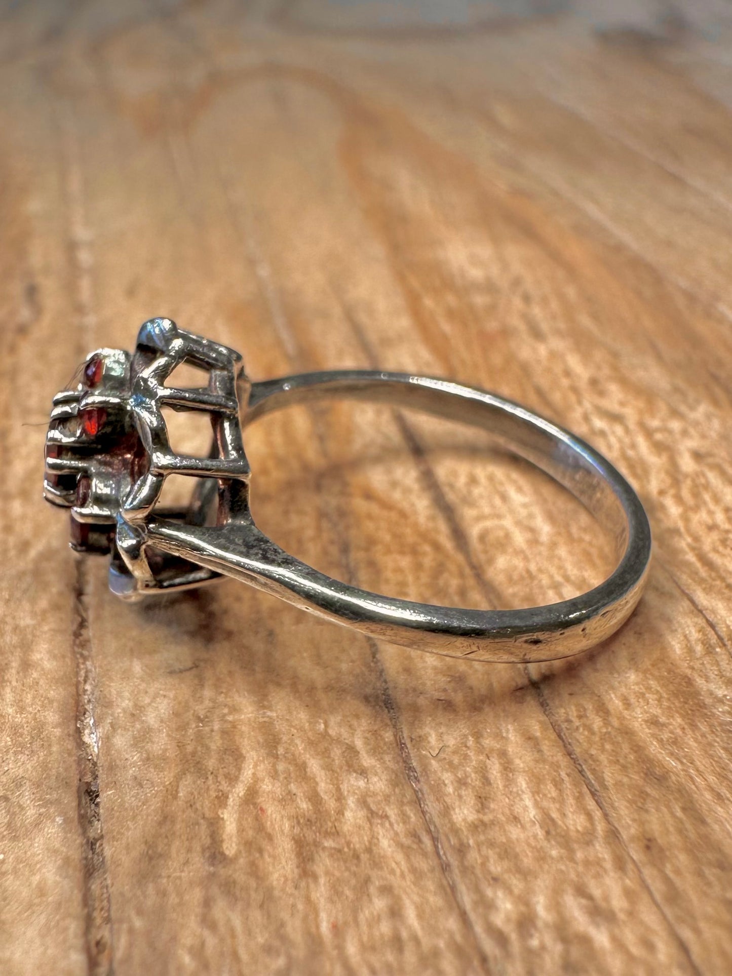 Vintage Garnet Cluster 925 Sterling Silver Size K1/2 Ring