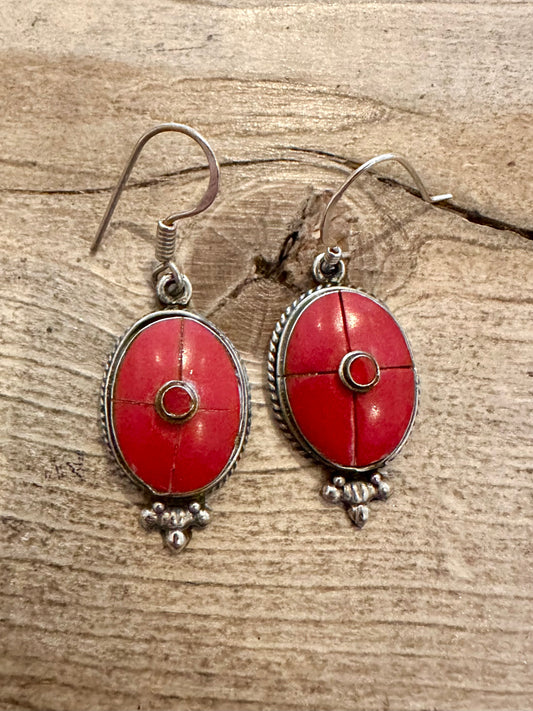 Vintage Coral Ornate Dangle 925 Silver Earrings