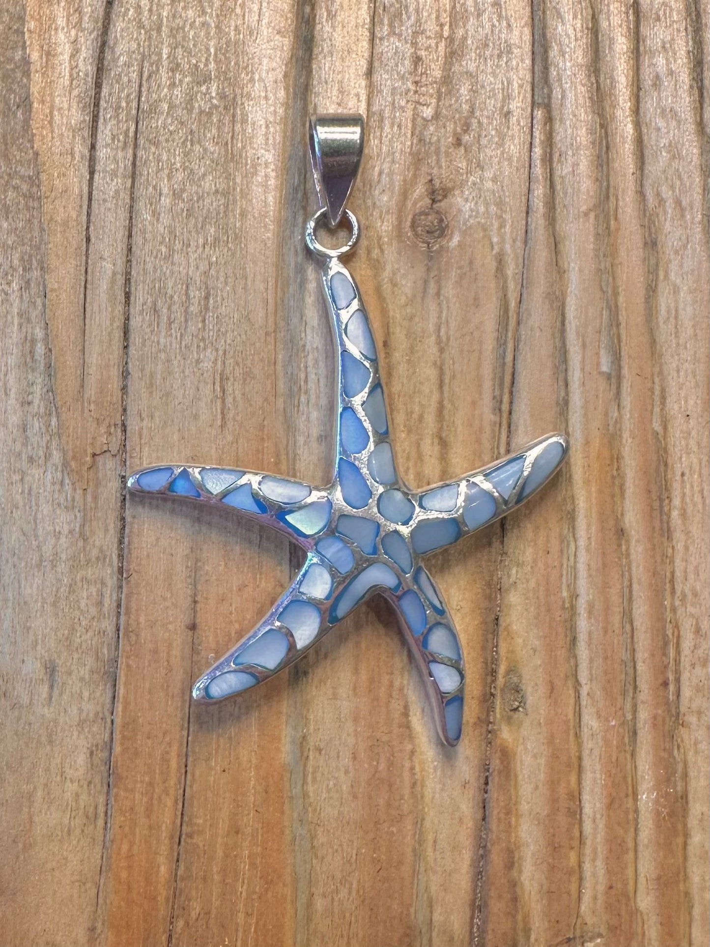 Blue Mother of Pearl Starfish 925 Sterling Silver Pendant