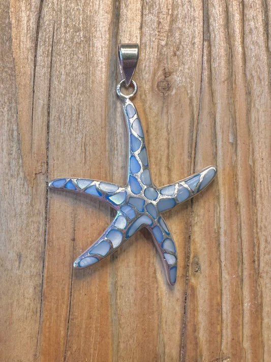 Blauer Perlmutt Seestern 925 Sterling Silber Anhänger