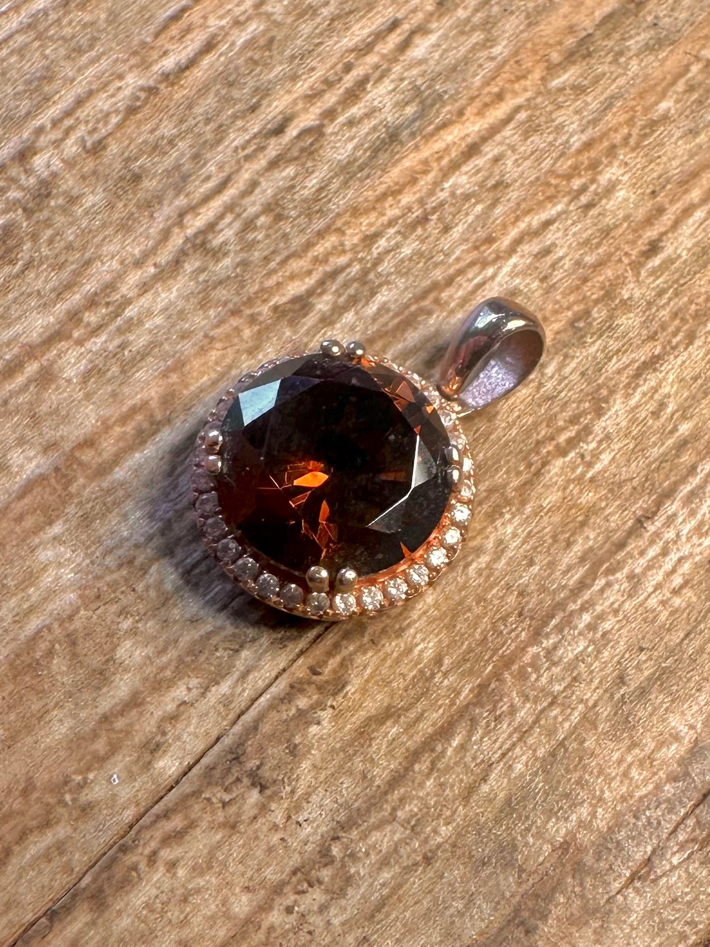 Modern Dark Red and White CZ Rose Gold on 925 Sterling Silver Pendant