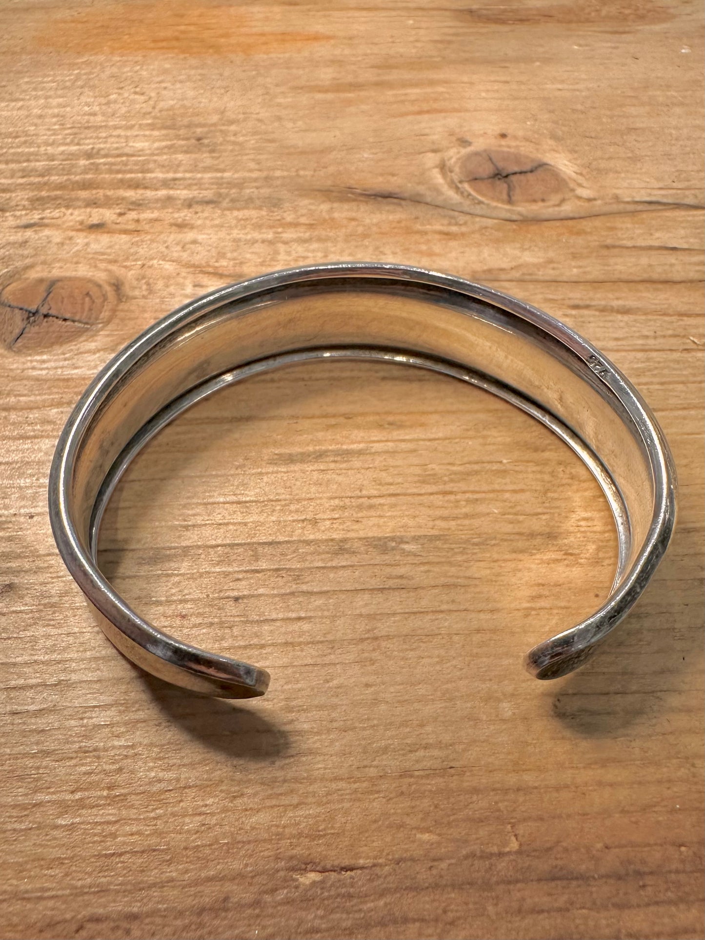 Abstract Curved 925 Silver Cuff Bangle