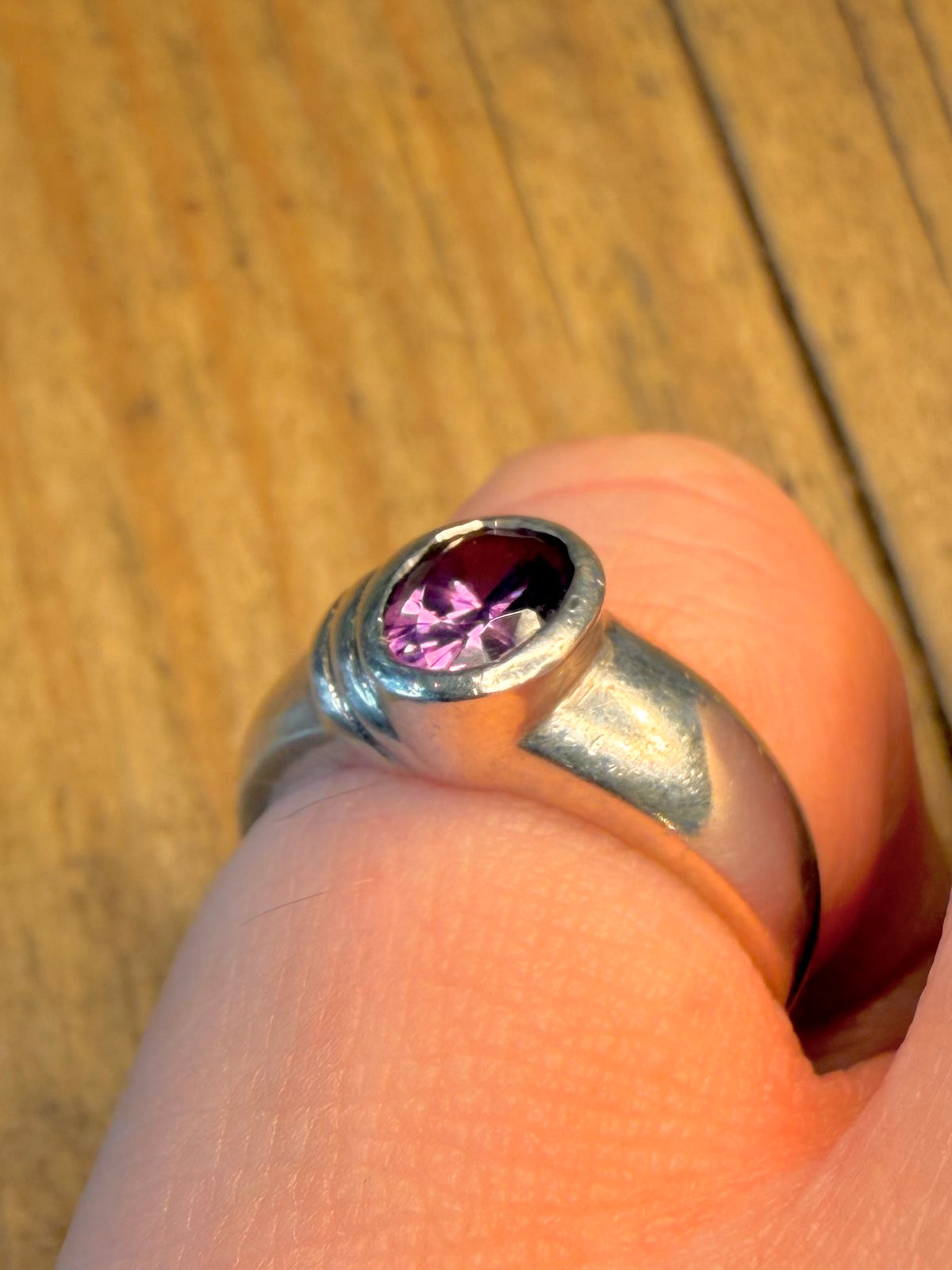 Amethyst Modernist 925 Sterling Silver Size K Ring