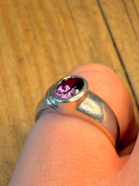 Amethyst Modernist 925 Sterling Silver Size K Ring