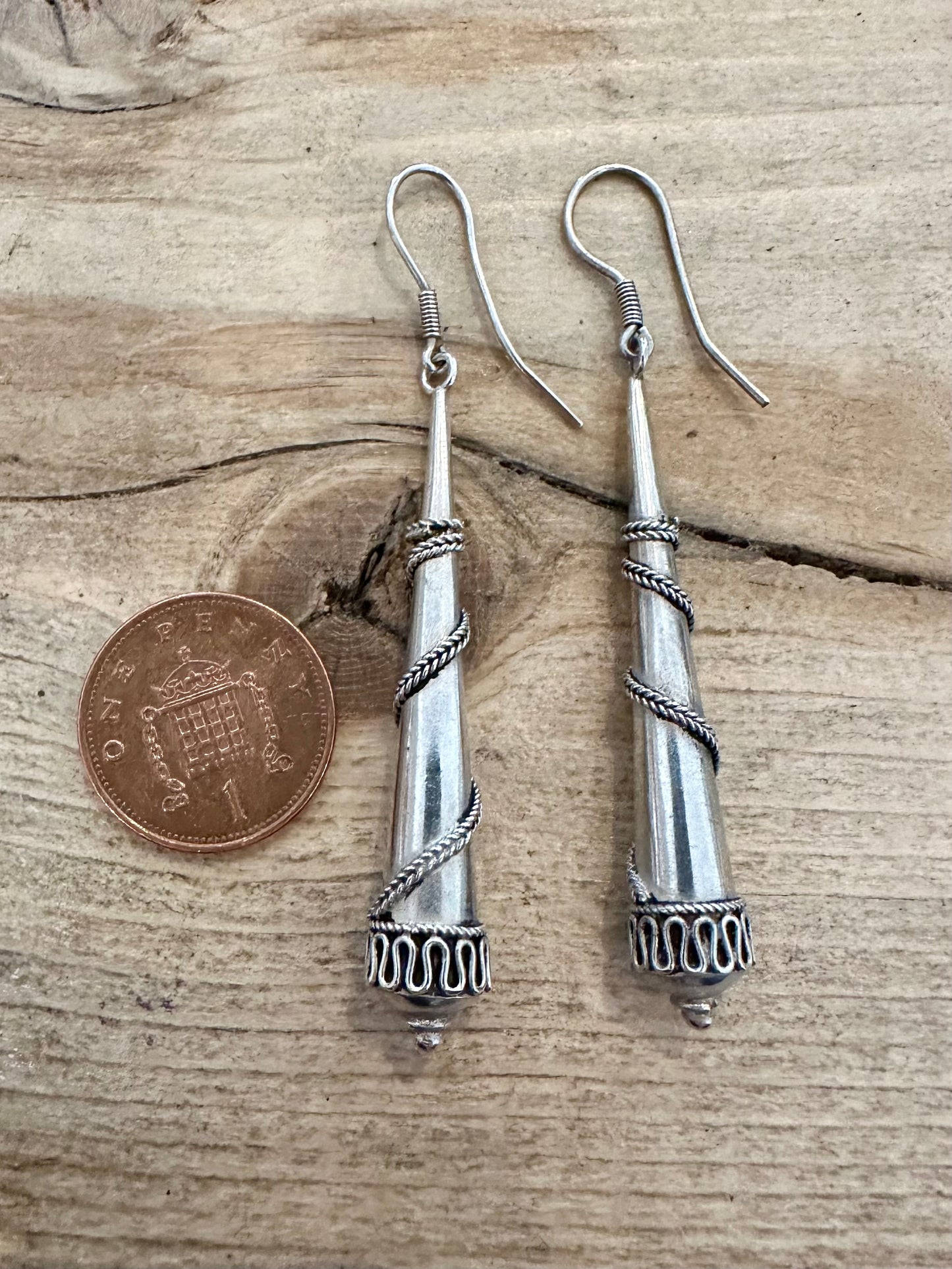 Vintage Tribal Dangle Long 925 Silver Earrings