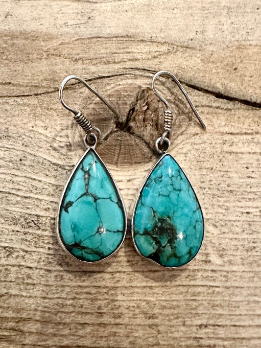 Vintage Handmade Raw Turquoise 925 Silver Earrings