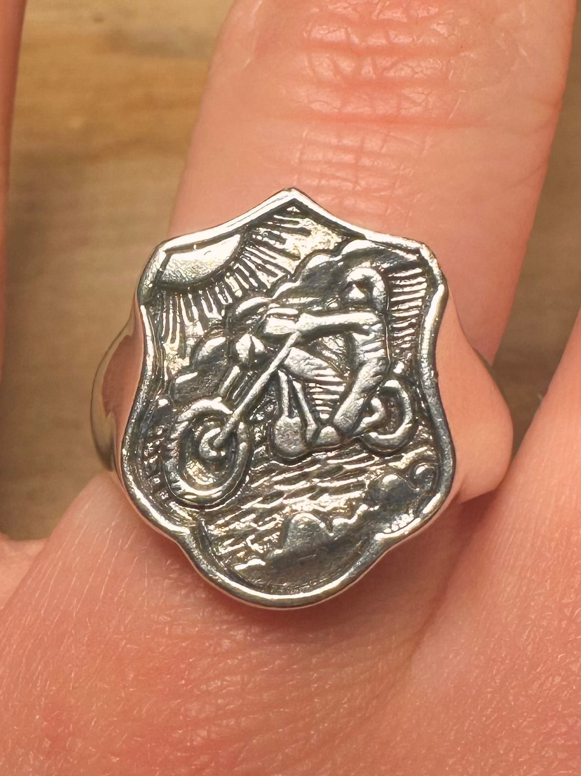 Vintage Biker Scene Signet 925 Silver Size U Ring