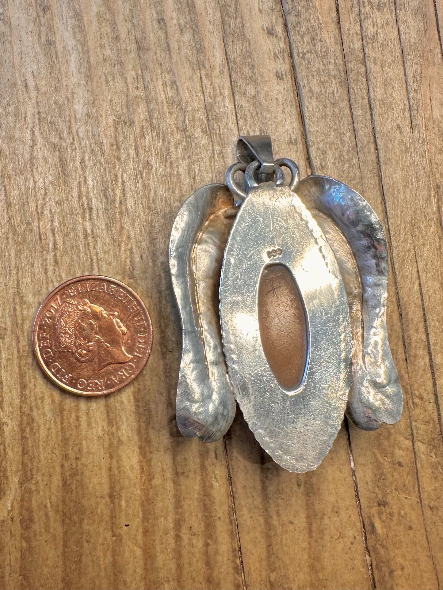Floral Ornate Amber 900 Silver Pendant