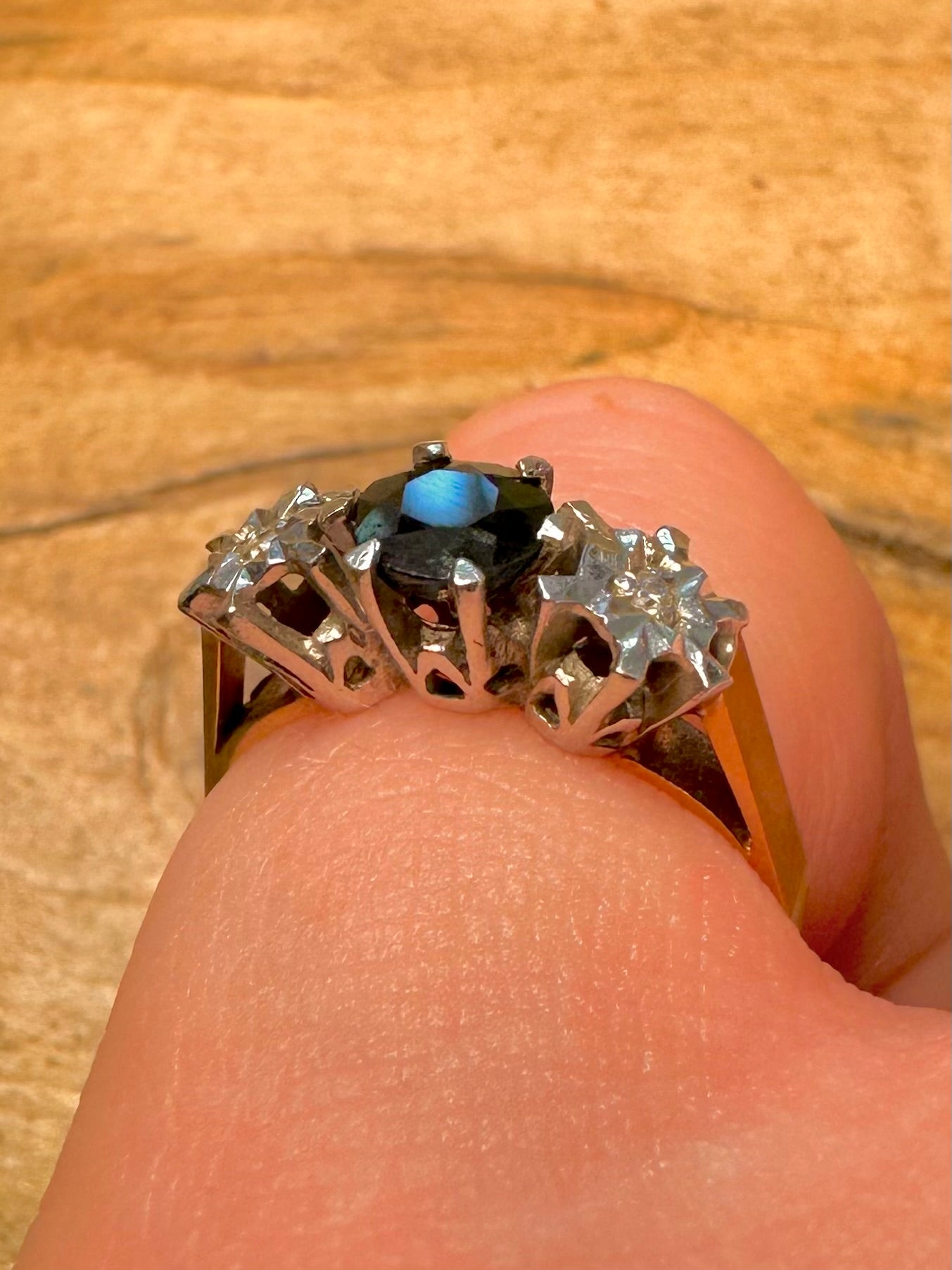 Vintage 1980 9ct Gold Sapphire and Diamond Size L Ring