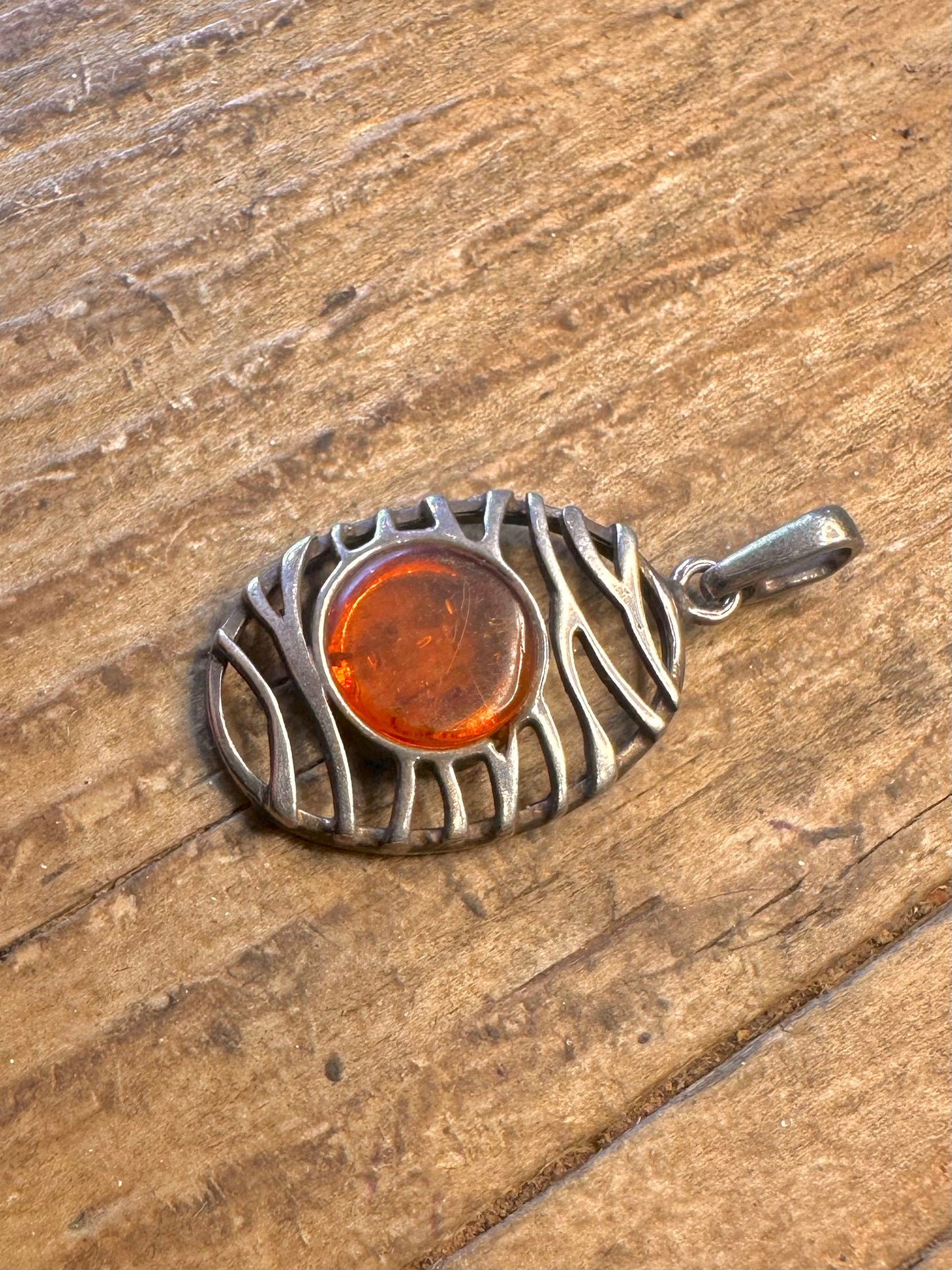 Abstract Amber Oval 925 Sterling Silver Pendant