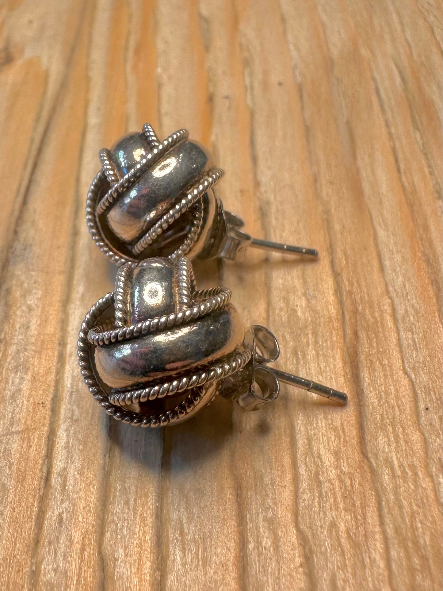 Vintage Knot Ball 925 Silver Stud Earrings