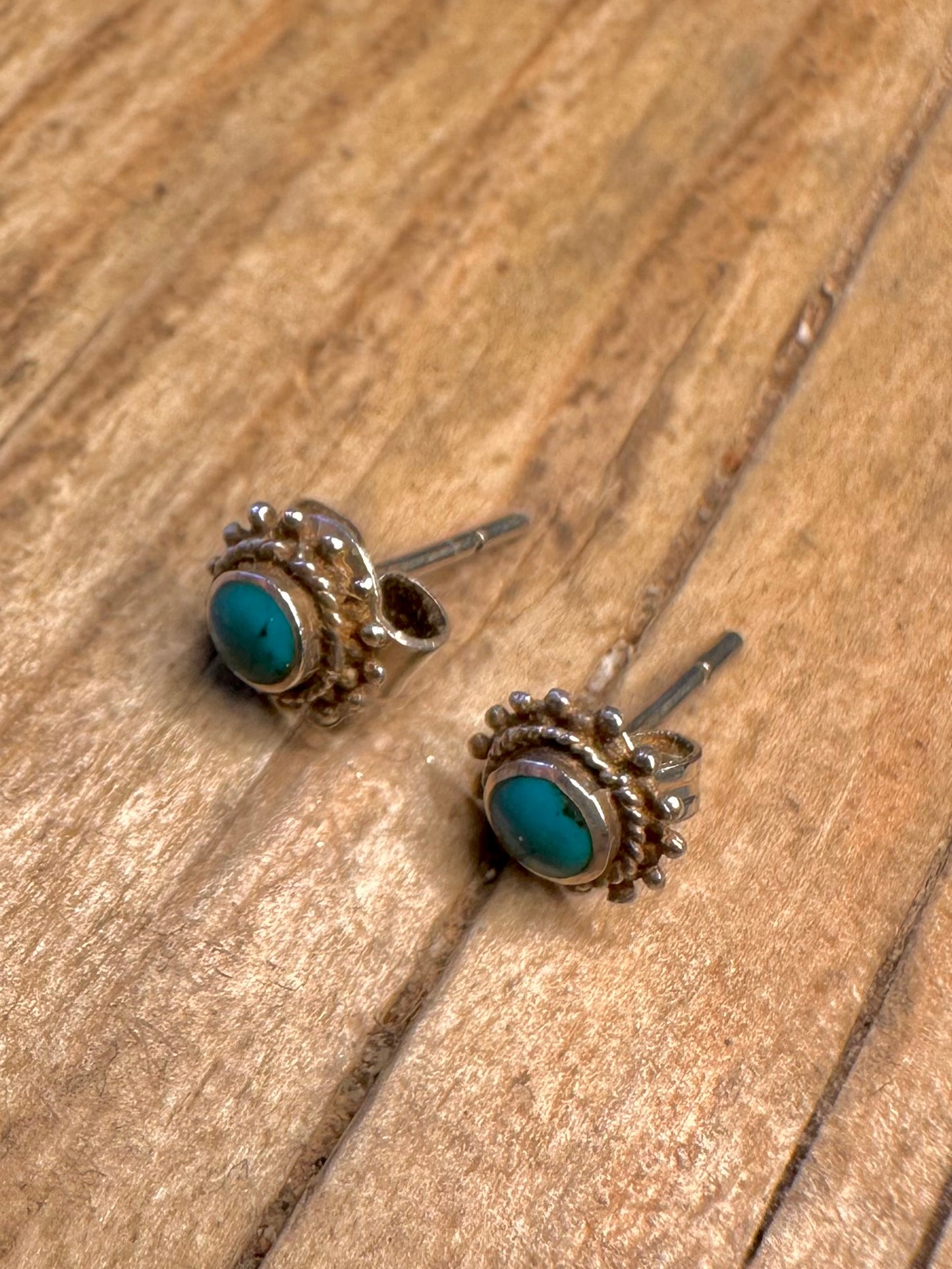 Vintage Turquoise Stud 925 Sterling Silver Earrings