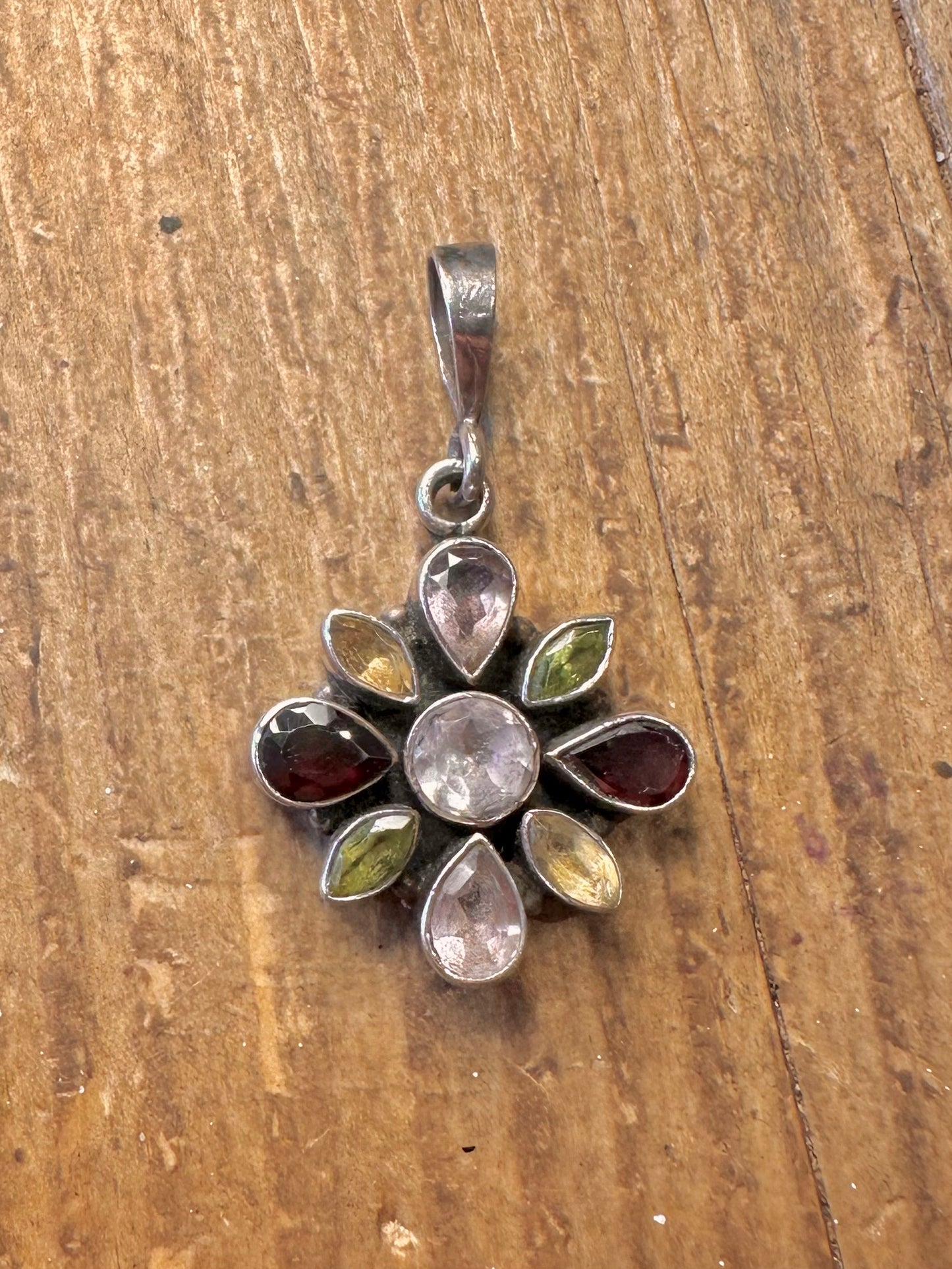 Multi Gemstone Floral 925 Sterling Silver Pendant