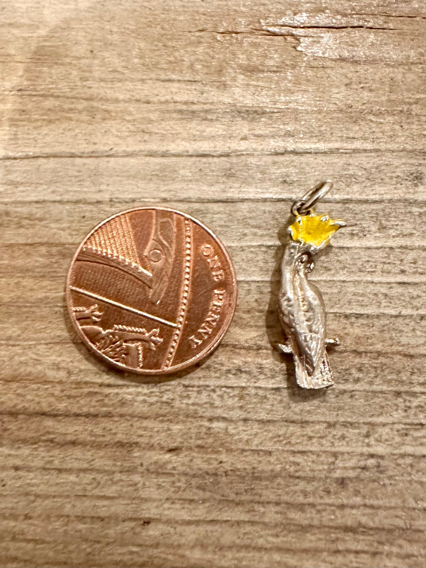 Vintage Cockatiel Yellow 925 Silver Charm Pendant