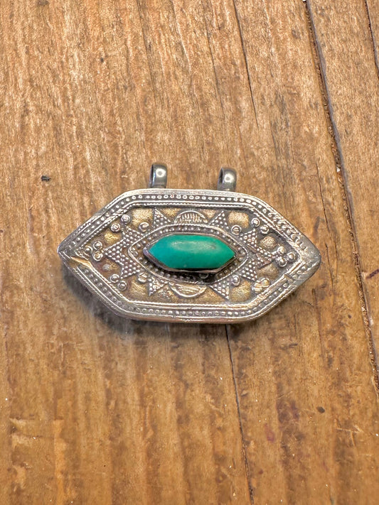 Tibetan Turquoise Intricate Silver Pendant