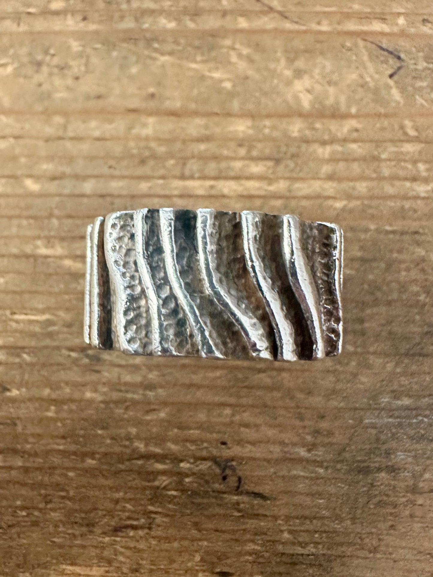 Abstract Textured Brutalist Chunky 925 Silver Size S Ring