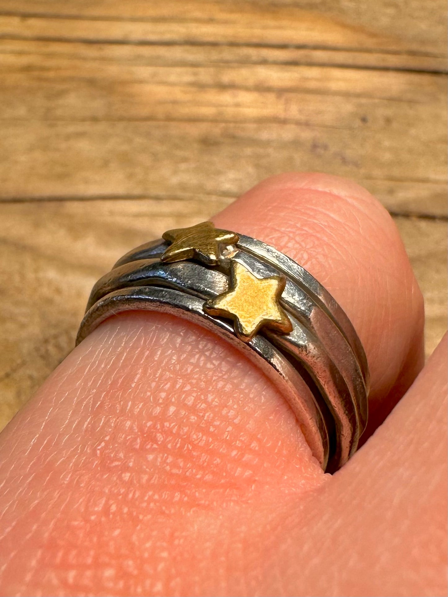 Vintage Spinner Gold Stars 925 Sterling Silver Size N Ring