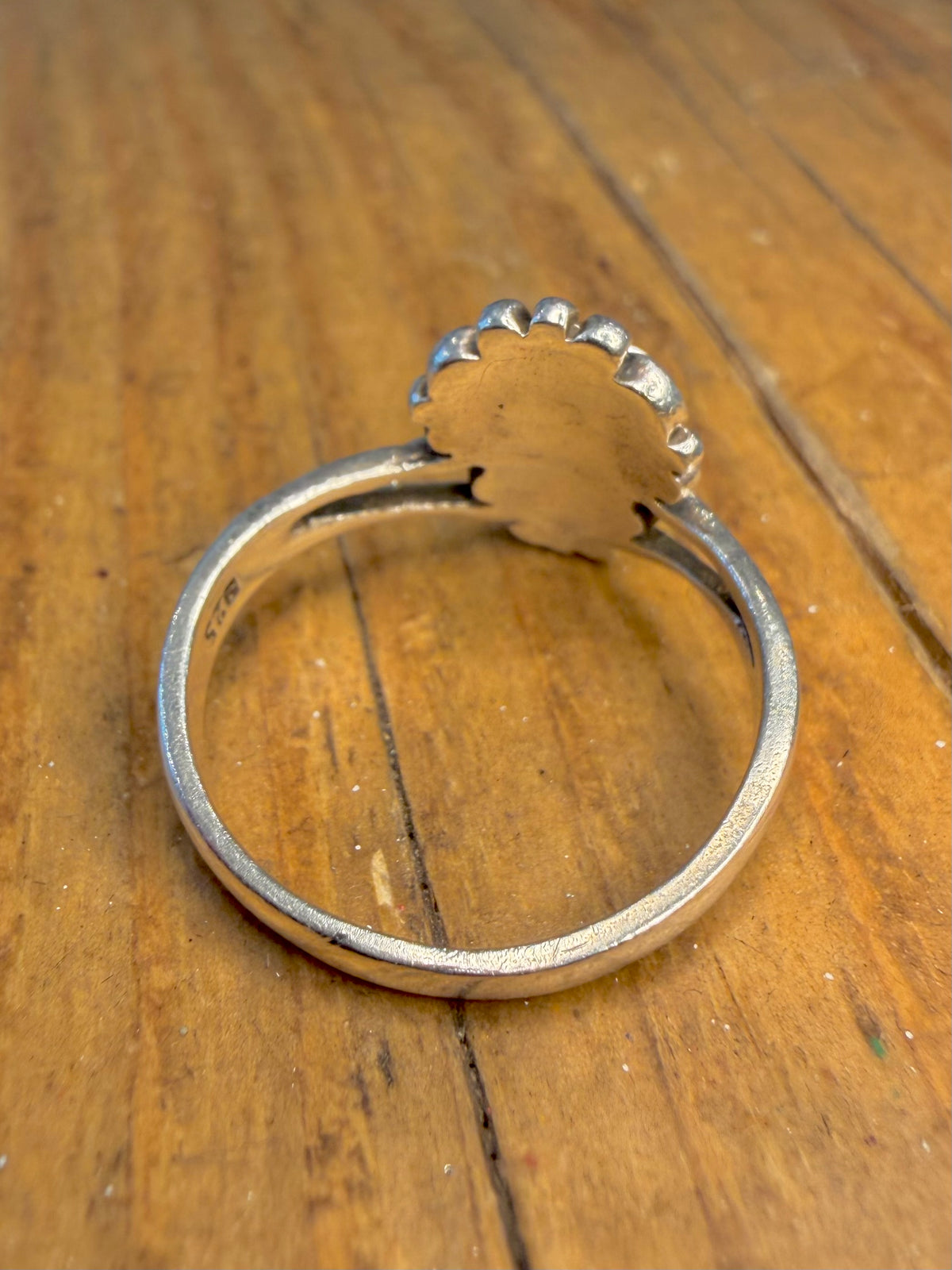 Peach Heart Mother of Pearl Crown 925 Sterling Silver Size Q1/2 Ring