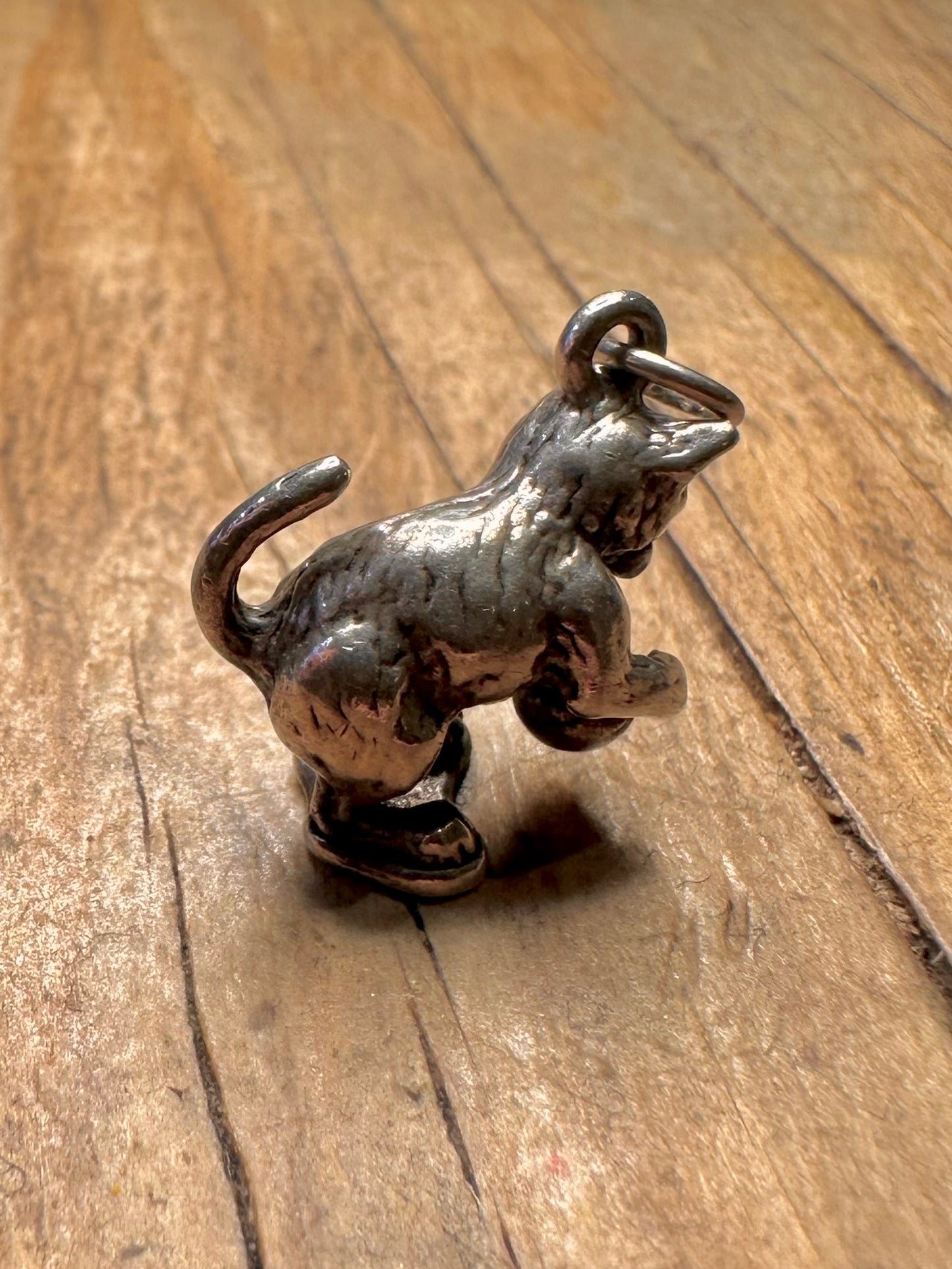 Vintage Kitten with Ball 925 Sterling Silver Charm Pendant