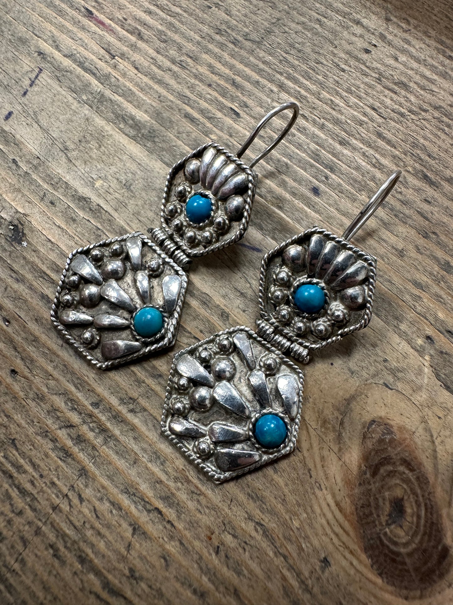 Vintage Boho Turquoise 1000 Silver Earrings
