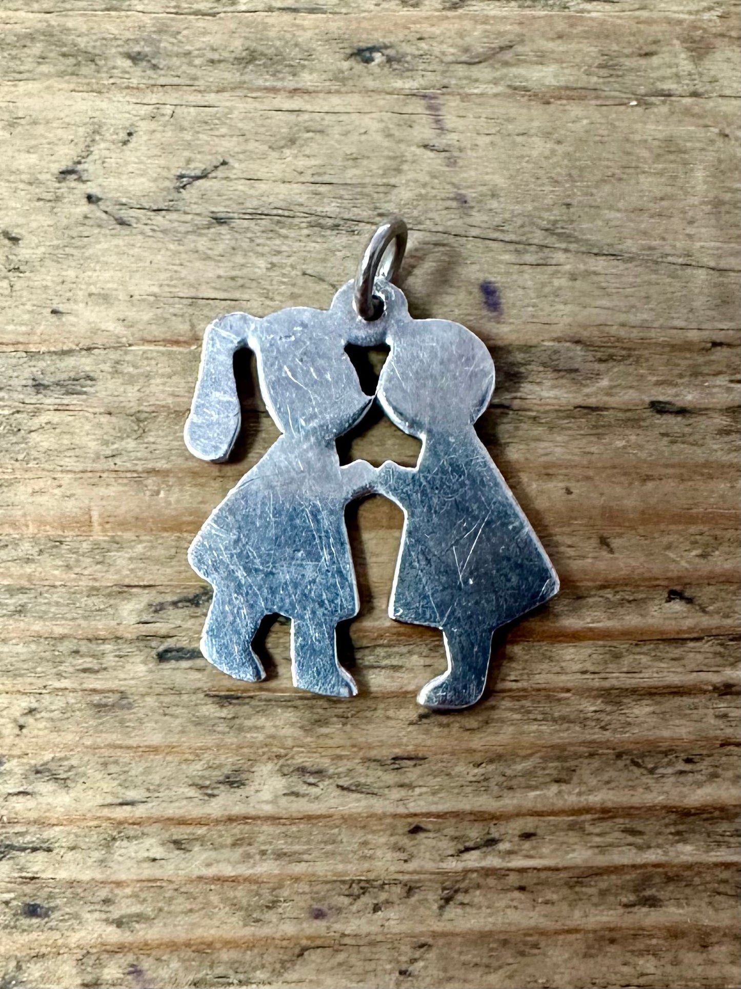 Vintage Girl and Boy Kissing 925 Sterling Silver Pendant