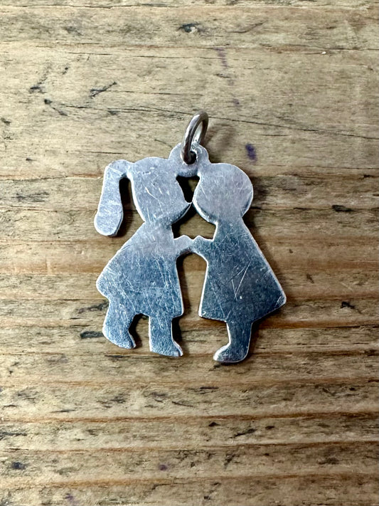 Vintage Girl and Boy Kissing 925 Sterling Silver Pendant