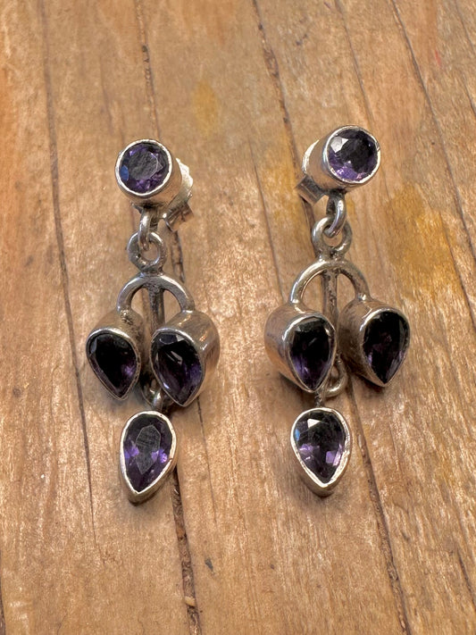 Vintage Dark Blue/Purple Dangle 925 Sterling Silver Earrings