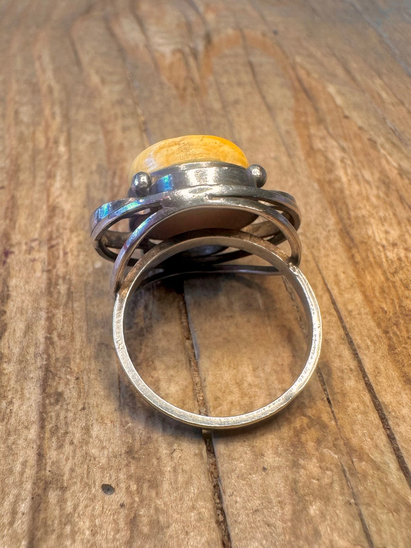 Butterscotch Bernstein Abstrakt Poliert 925 Sterling Silber Ring Größe M1/2