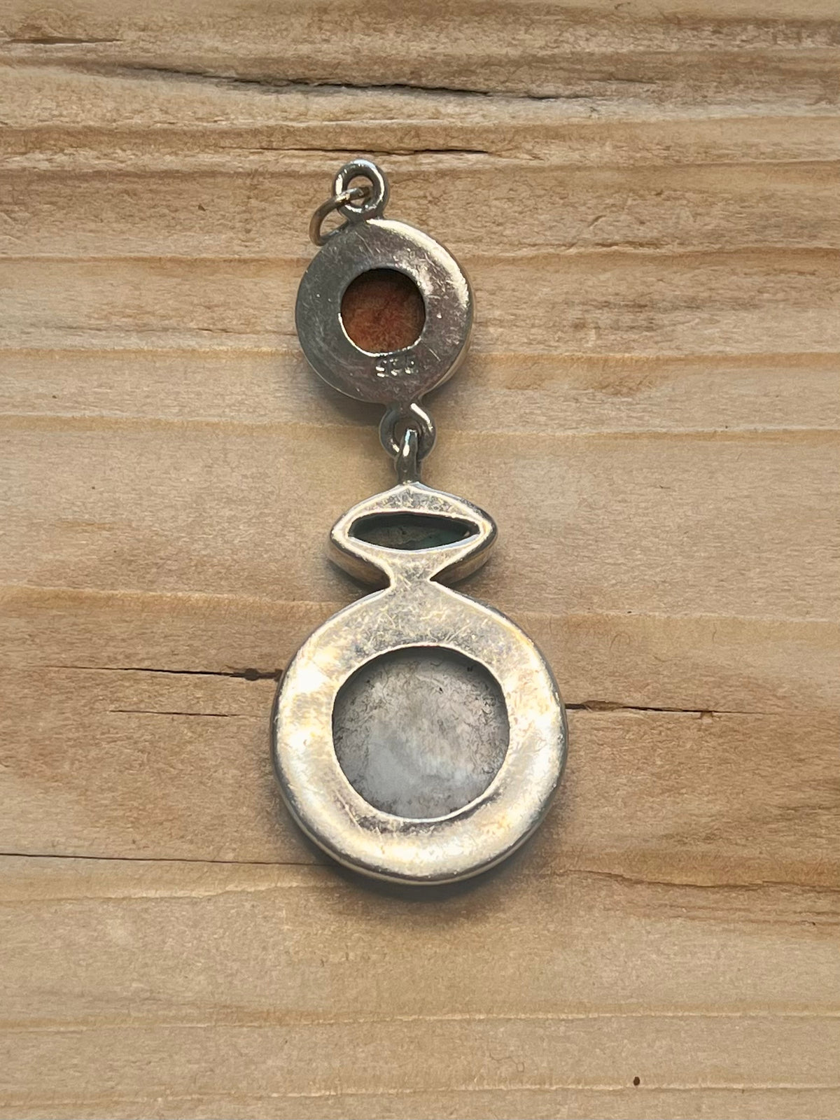 Tiered Mother of Pearl Coral Turquoise 925 Sterling Silver Pendant