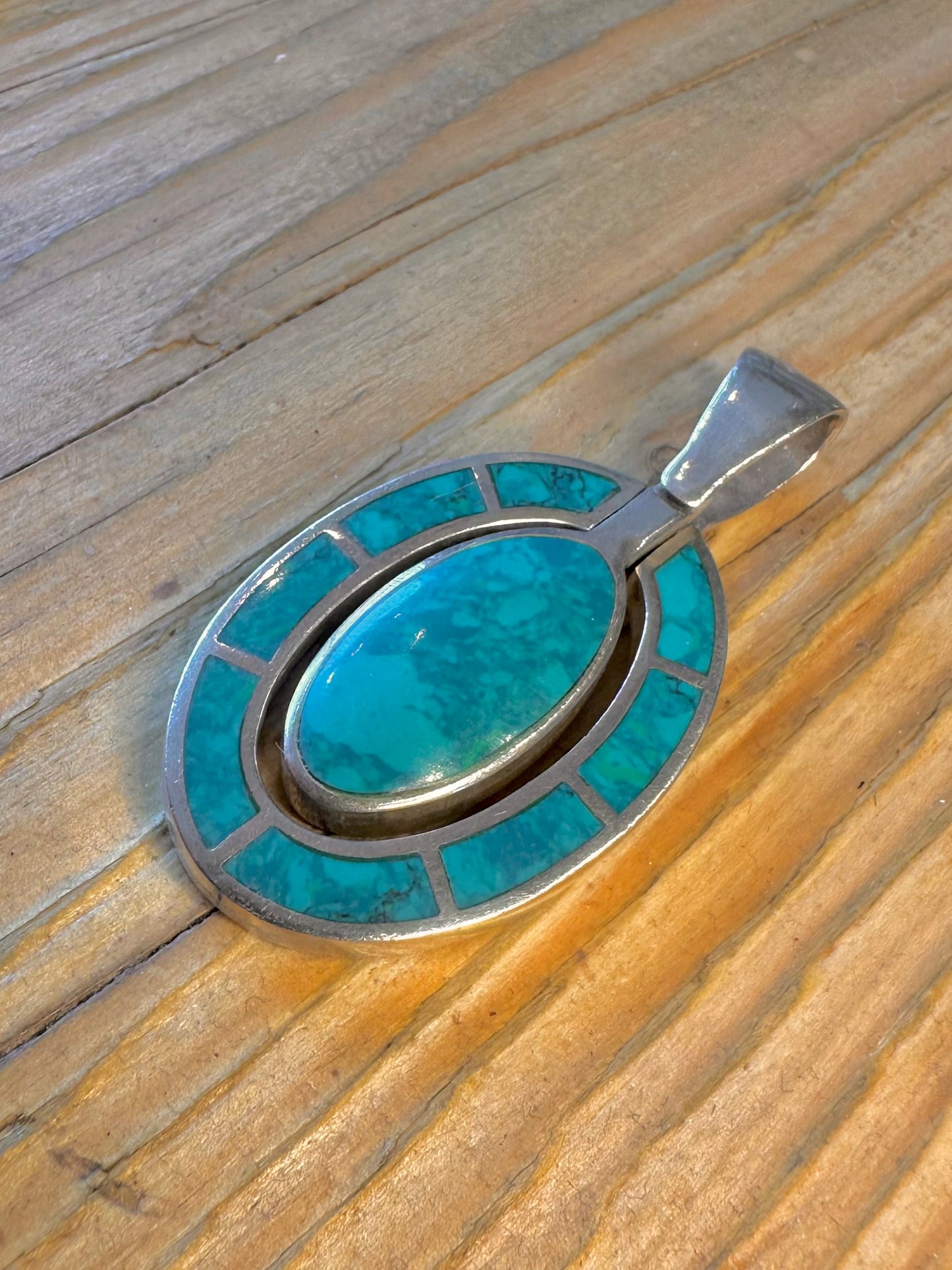 Turquoise Polished Inlay 925 Sterling Silver Pendant