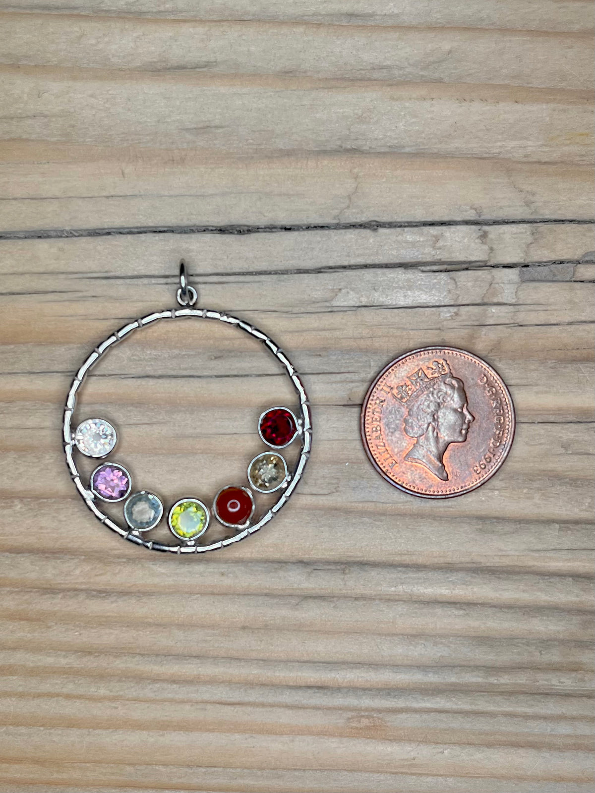 Seven Chakra Gemstone Circle 925 Sterling Silver Pendant
