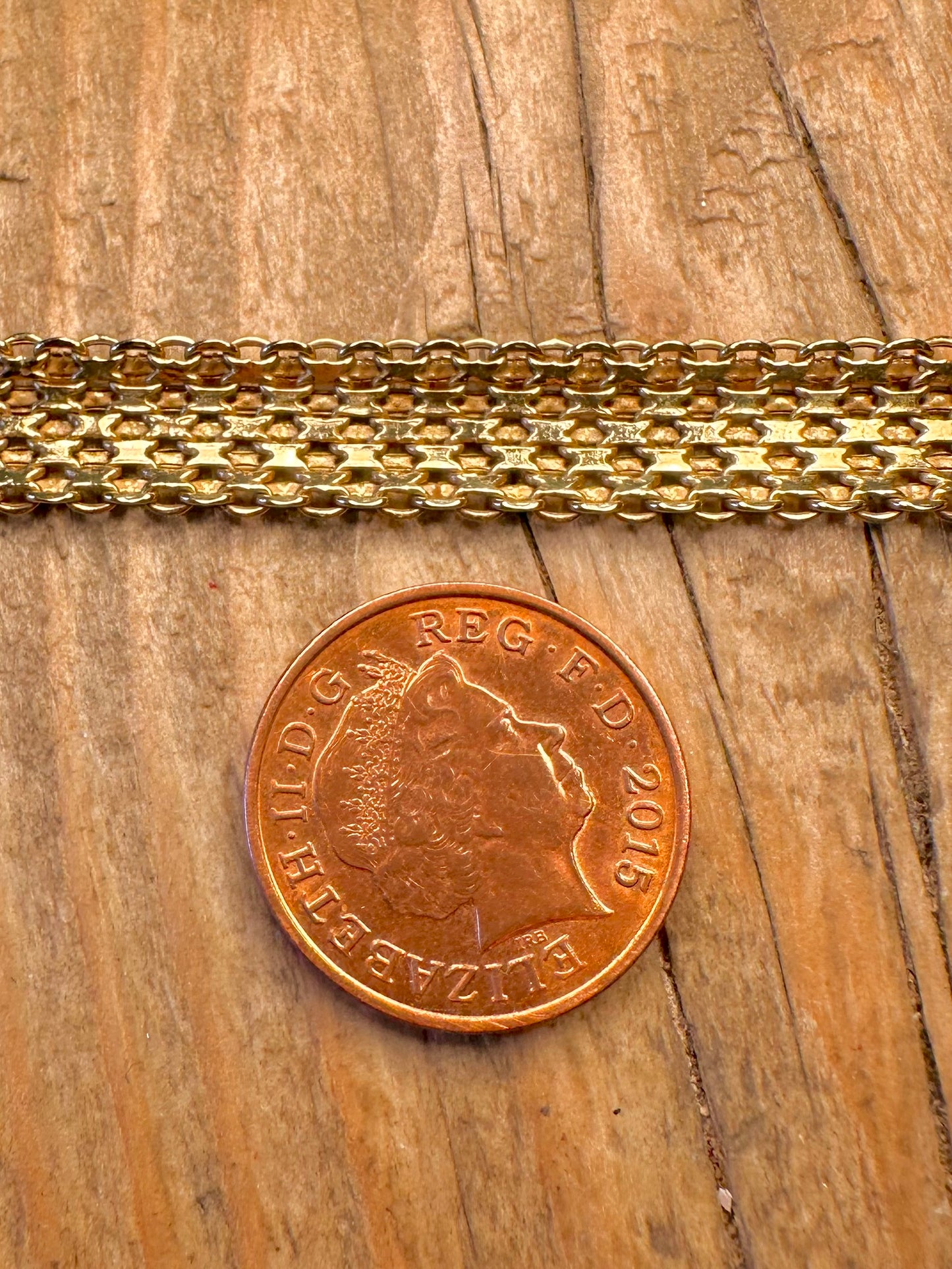 9ct Gold Bismarck Woven Chain Marker ALd 7.5 inch Bracelet