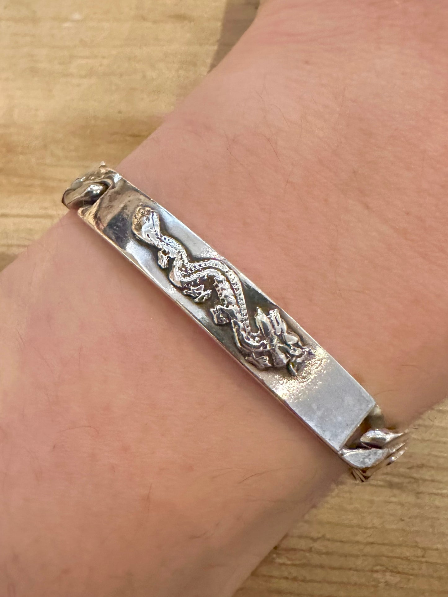 Vintage Dragon Identity Bar 925 Silver  7 inch Bracelet