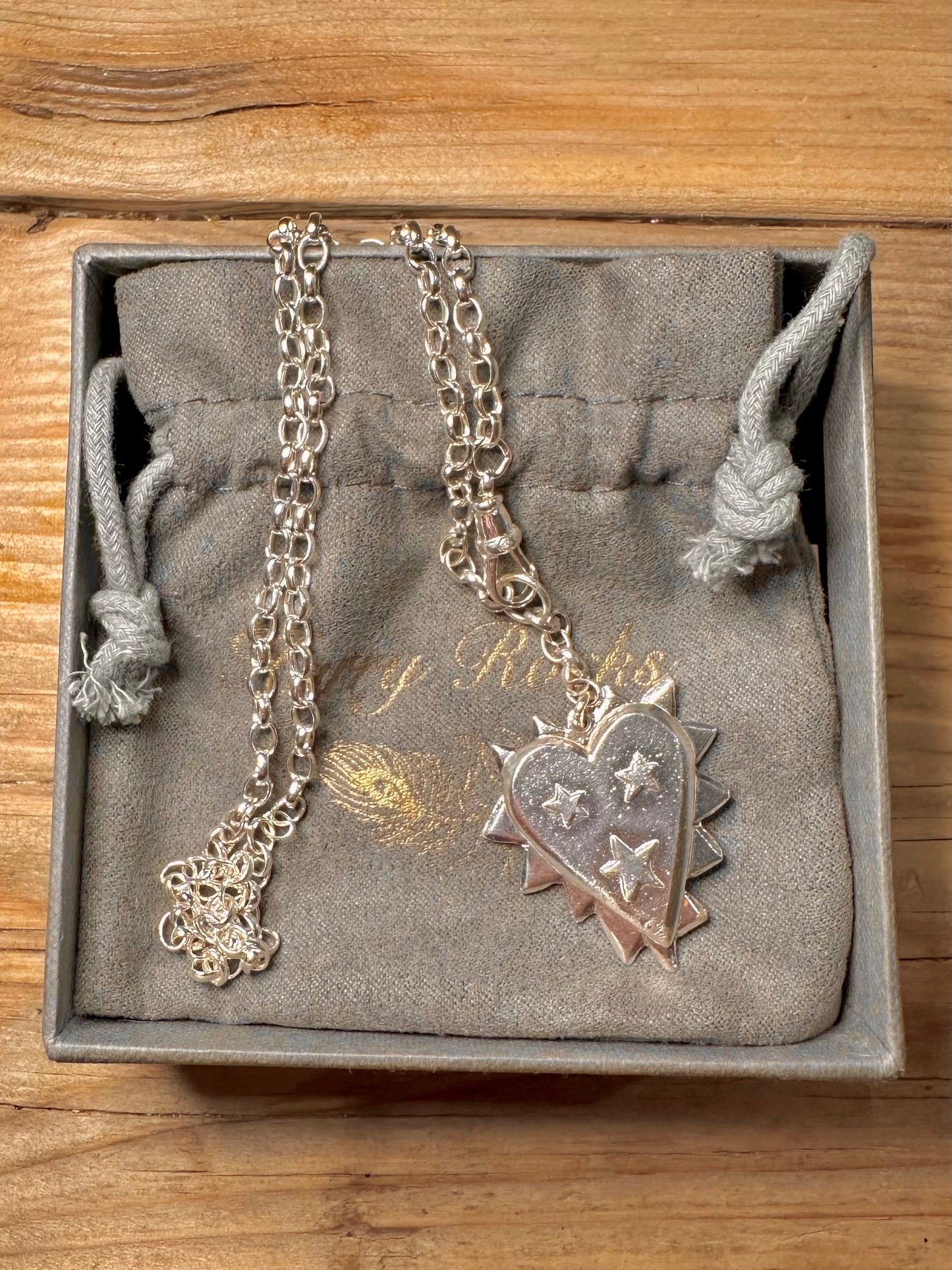 Harry Rocks Zackiger Herz Belcher-Kette Albert-Verschluss mit Box und Beutel 925 Sterling Silber 17,5 Zoll Halskette