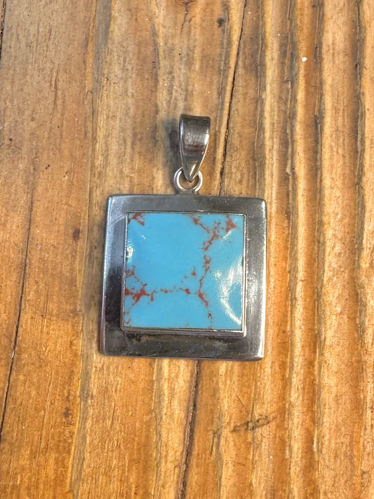 Square Turquoise 925 Sterling Silver Pendant