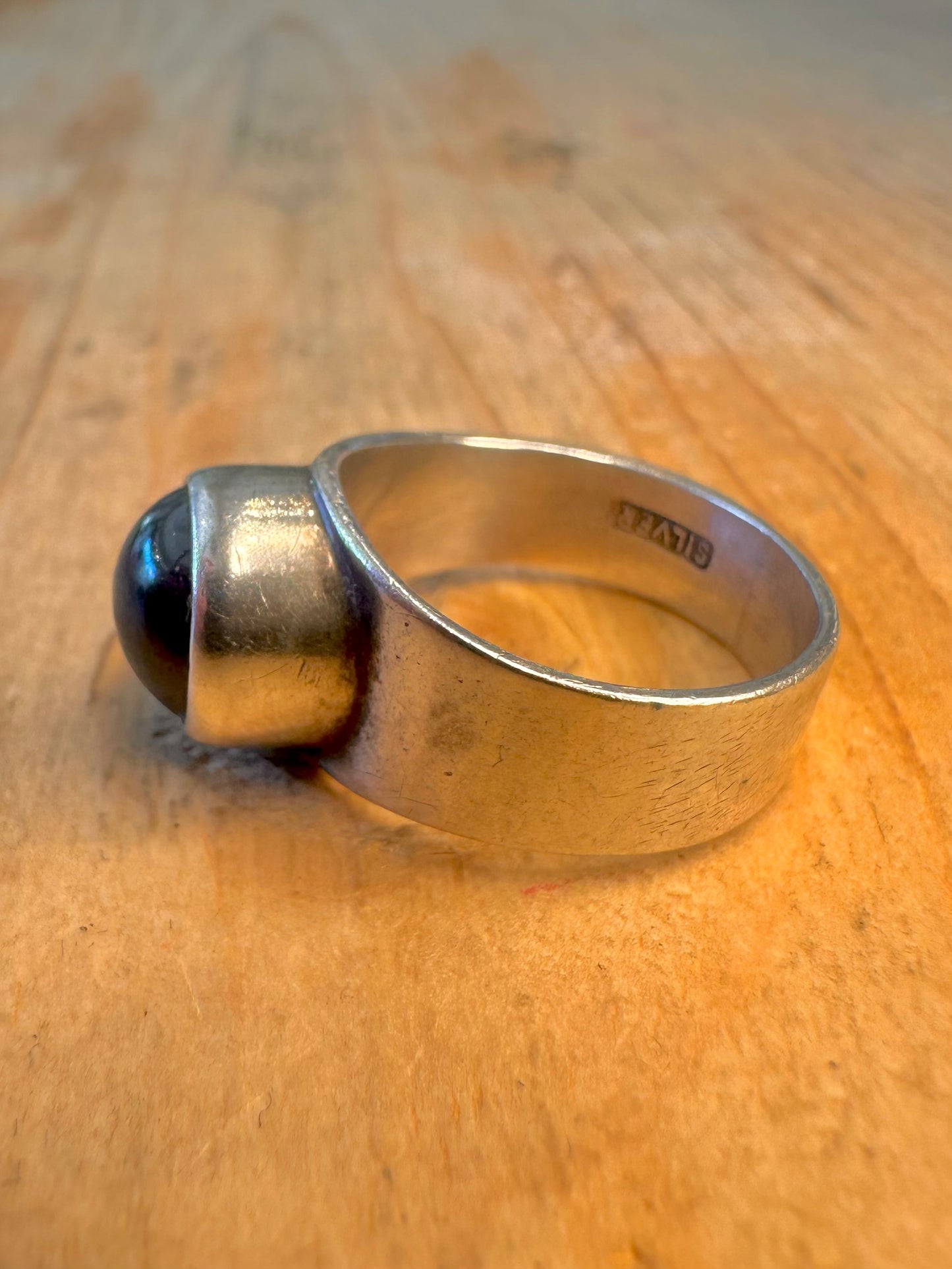 Onyx Circle Signet Style 925 Sterling Silver Size N Ring